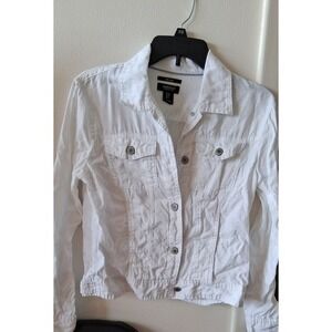 JONES & CO White Linen Button Up Trucker Jacket Women's Size S